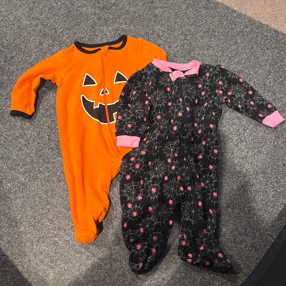Halloween Pumpkin and Spider Web Baby Onesies